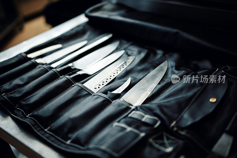 Set of chef knives in bag